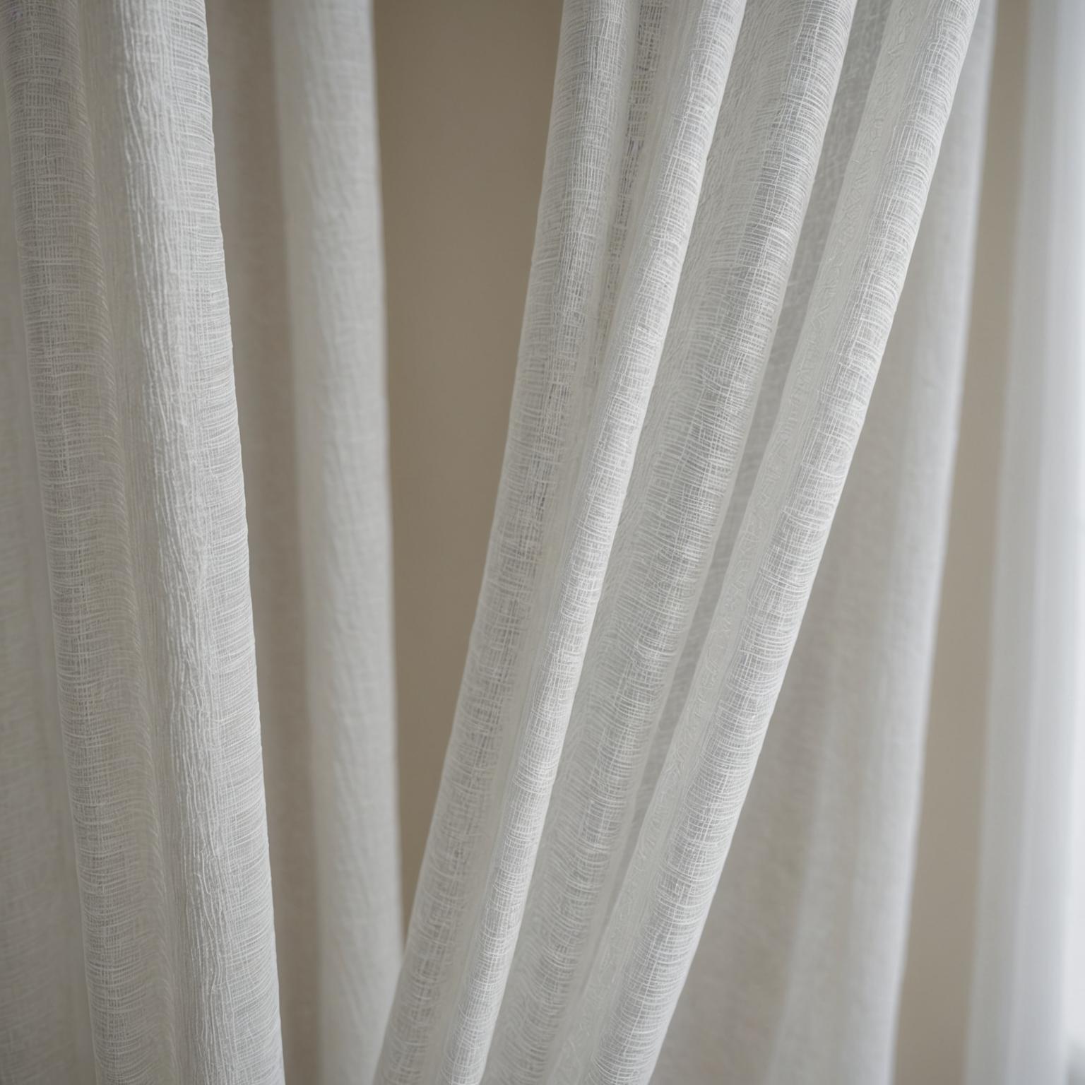 Close-up of premium sheer curtain fabric showing light filtering through the weave